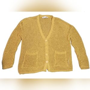 Zara Women's Oversized Gold Knit Button Up Cardigan Sweater Size Small